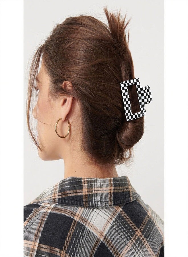 Hapdoo 3pcs Black Checkered Hair Claw Clips, Square Checker Cute Non Slip Hair Jaw Clips, Strong Hold Rectangle Plaid Vintage Check Hair Claw - Image 4